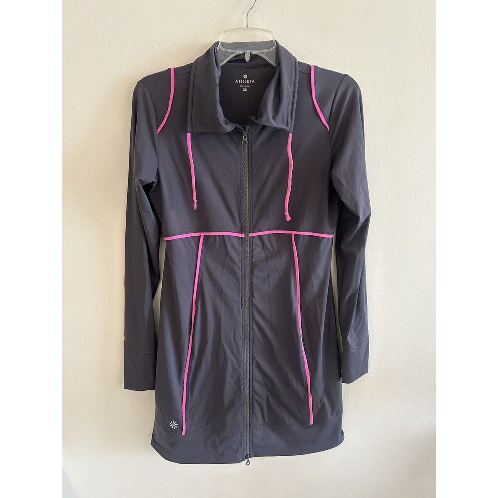 Athleta Spinnaker Long Sun Jacket Womens Gray Asphalt Hot Pink Zip Size XS